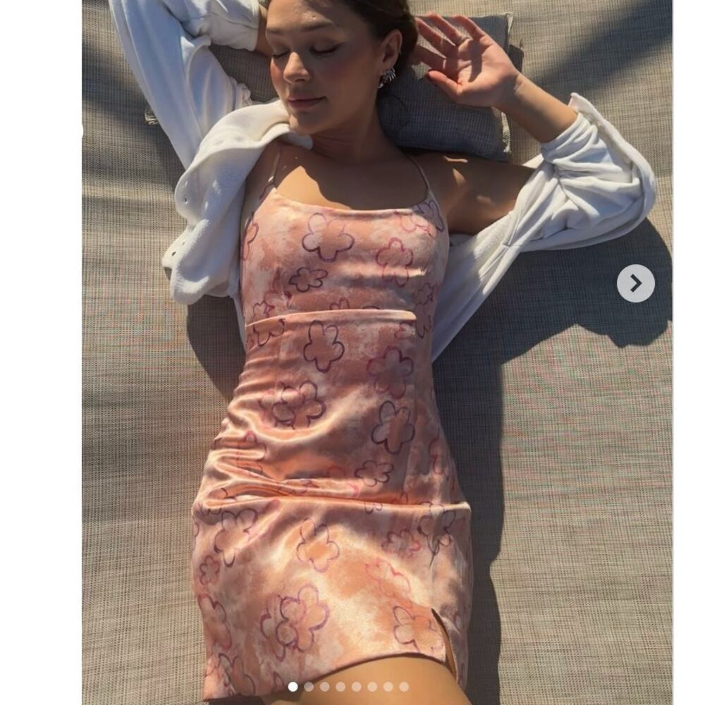[Wild Fable] Pink Floral Print Satin Mini Notch Slip Dress Square Neck NWT XXL